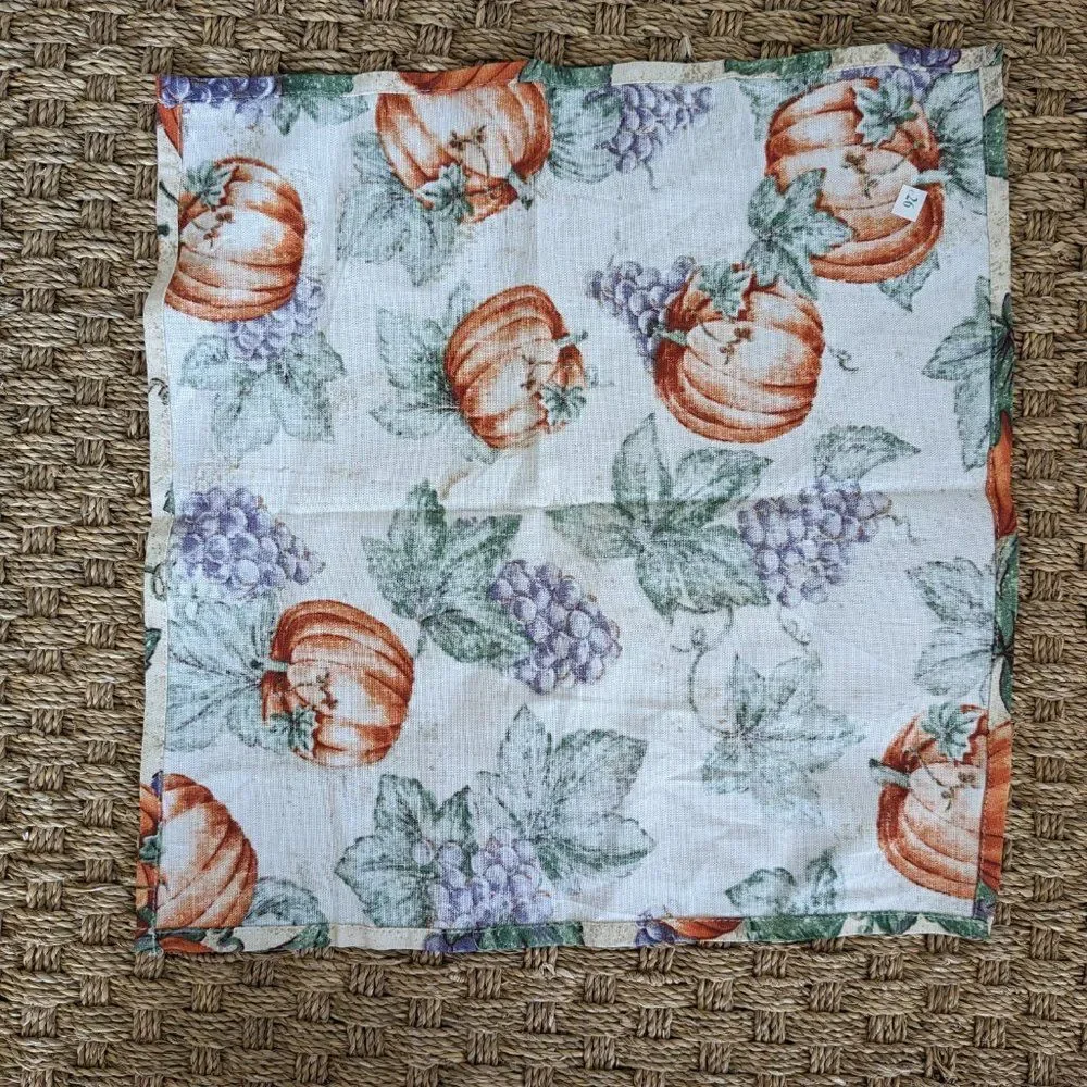 Vintage Fabric Placemat with Pumpkins, Grapes and Leaves